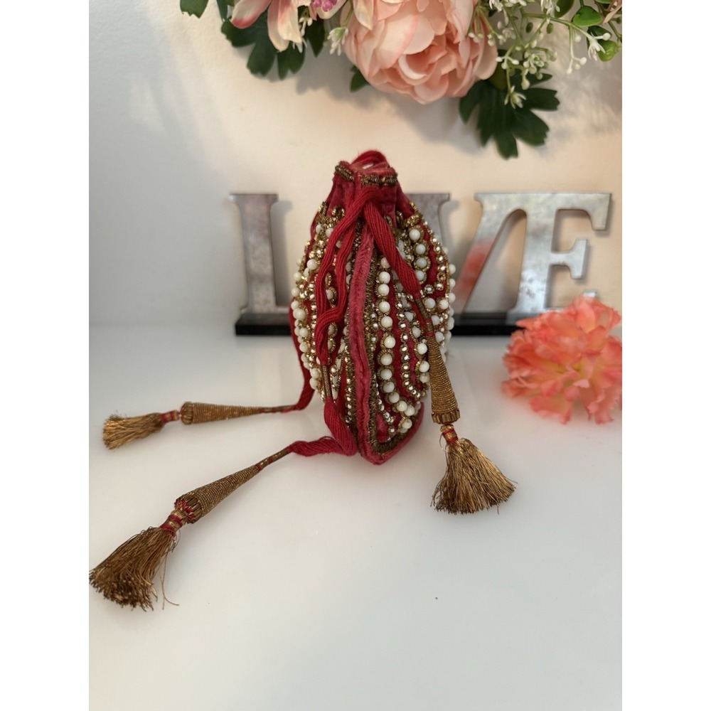 Beaded Vintage Reticule Bag Clutch Pouch Potli Bag Bridal Embroidered Purse 6X5 - Picture 11 of 16